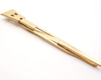 Vintage Initial B Tie Clip Bar gold tone Swank Monogram Cravat Holder