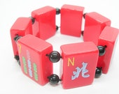 Vintage Mahjong Tile Stretch Bracelet red Tiles black bead Spacers