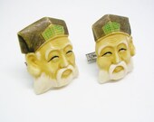Vintage Toshikane Cuff Links Porcelain Japanese Lucky God of Fortune Cufflinks Sterling Silver Formal Wear Men Wedding Jewelry