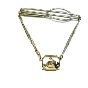 Tie Chain vintage Equestrian Tie Clip with chain reverse painted horse head Guard  Convex Glass  Horse Rider Gift Horse Racing Formal Wear