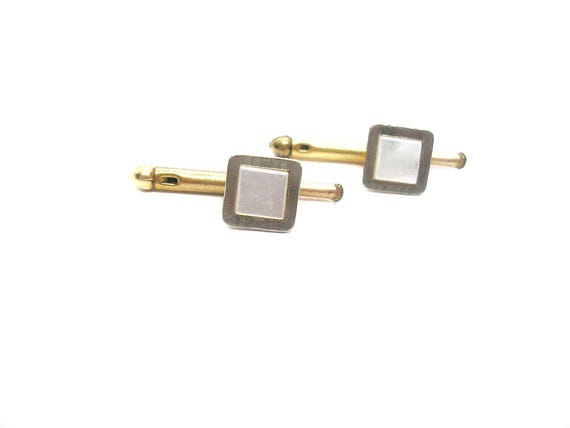 Tuxedo Studs Collar Buttons Set of 2 Mother of Pe… - image 1