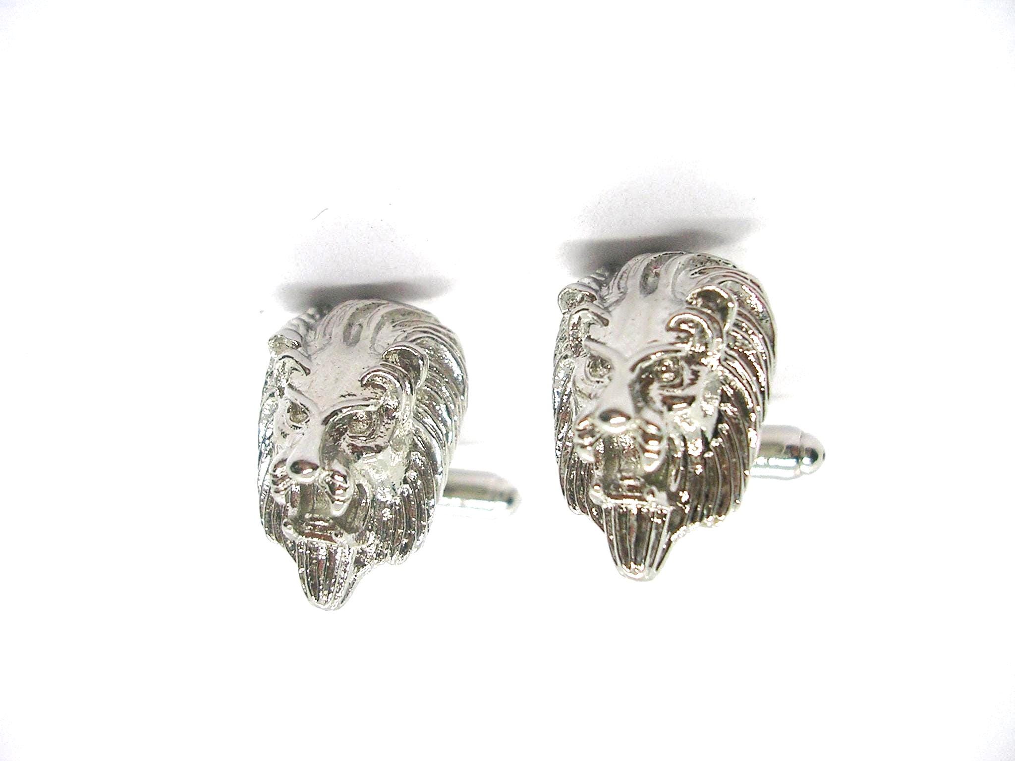 Boutons De Manchette Vintage - Motif Lion/buffle - Couleur Argent/or - Parfait état Vintage
