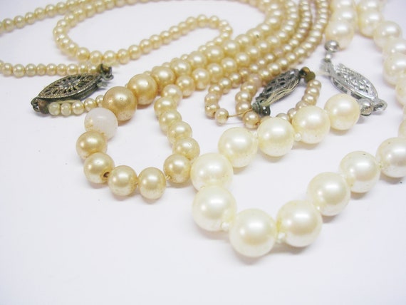 Vintage Glass Pearl Necklaces Lot of 3 Mid Centur… - image 2