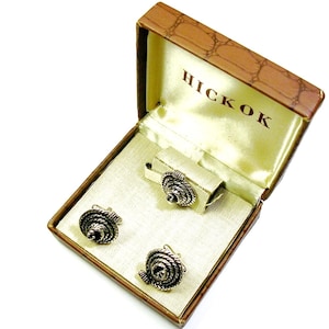 Vintage Cufflinks Tie Clip Set Formal Wear RATTLESNAKE Cuff Links with matching Tie Bar HICKOK USA Men Wedding Jewelry