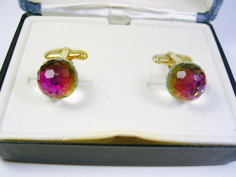 Vintage Cufflinks DANTE Cuff Links genuine Austrian Crystal Watermelon Design 1970/'s Shirt Accessory Formal Wear