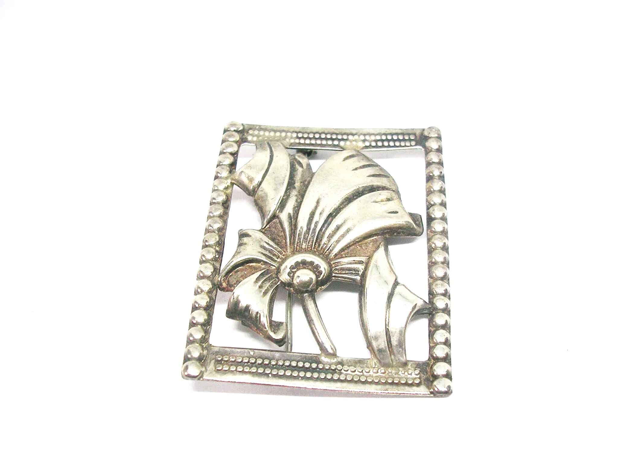 Broche Ancienne En Argent Massif 925 - Bas-relief Floral - Bijou Vintage Occasion