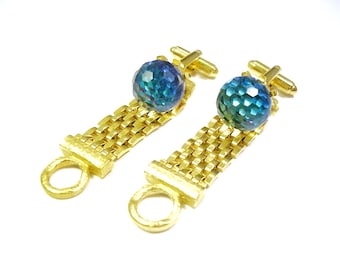 Vintage Dante Cuff Links: Gold Mesh, Austrian Crystal, 1970s