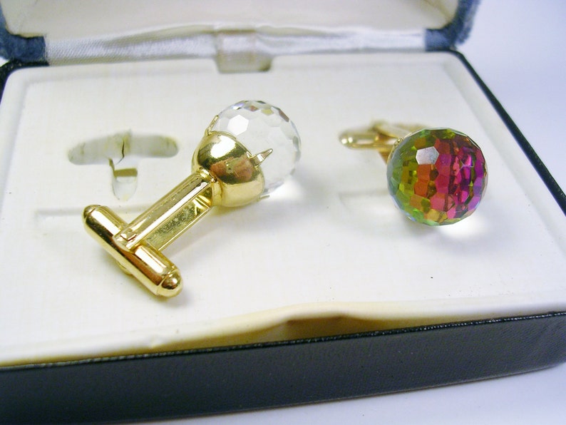 Vintage Cufflinks DANTE Cuff Links genuine Austrian Crystal Watermelon Design 1970/'s Shirt Accessory Formal Wear