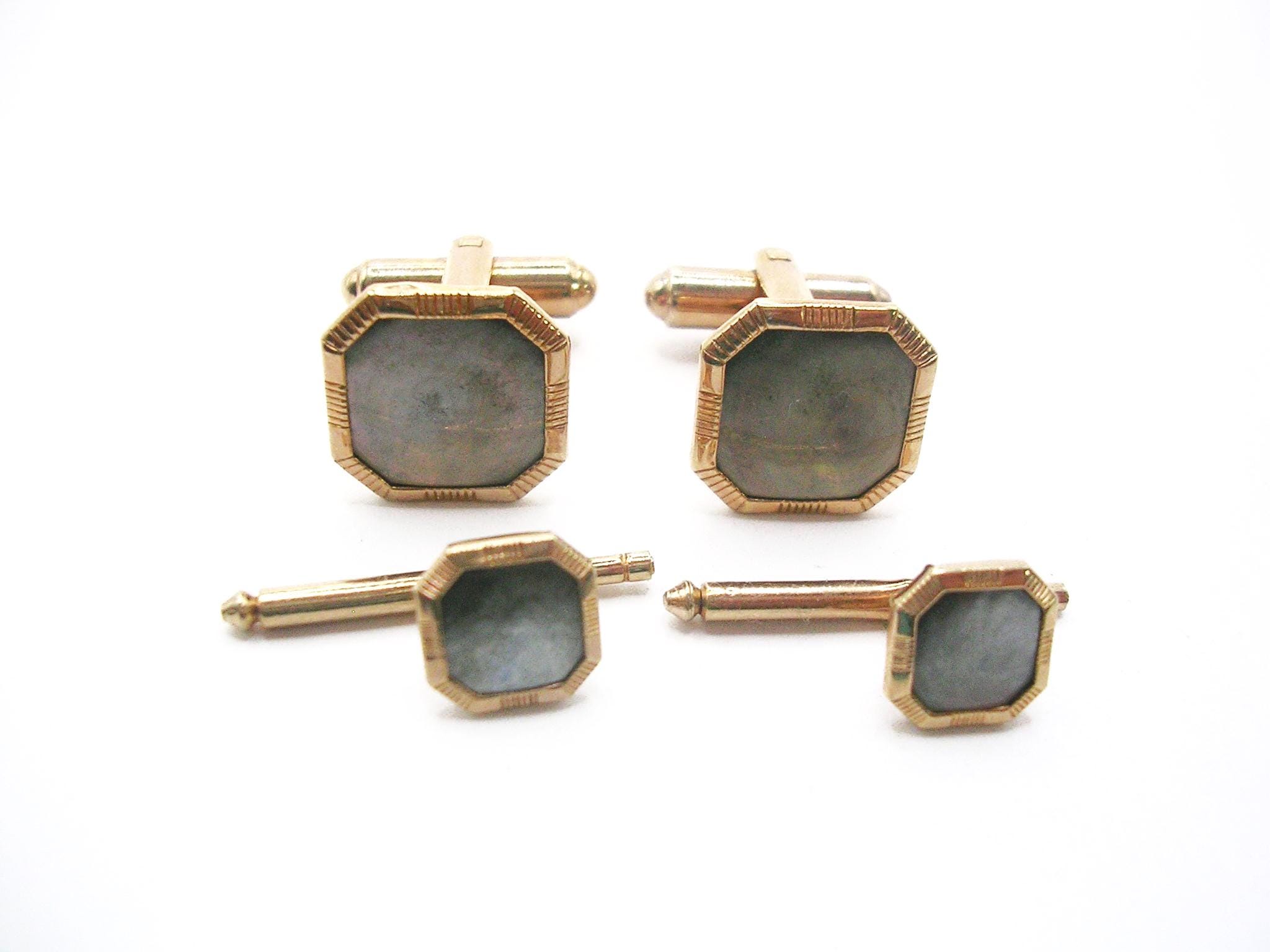Boutons De Manchette Vintage Hickok - Style Smokings, Finition Or Et Lucite Noir