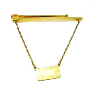 Vintage Tie Chain Mid Century Tie Clip with chain initial Guard Tie Accessory Formal Wear Black Tie Event Men&#39;s Wedding Jewelry Gift