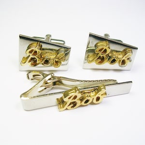 CUFF LINKS with matching Tie Clip Name Bob Cufflinks Tie Bar Set Formal Wear Men Wedding Jewelry Groom gift