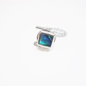 Tie Pin with Chain square Abalone Shell Tie Tack