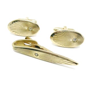 Cufflinks with matching Tie Clip Mid Century Men Jewelry Cuff Links Tie Bar Set Formal Wear Man Wedding Jewelry