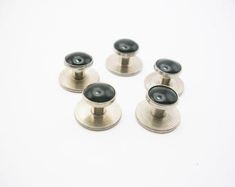 Juego de 5 pendientes de esmoquin en tono plateado vintage para hombre, joyería formal para boda