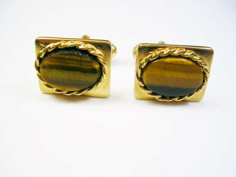 Vintage Cufflinks Tiger Eye Stone Cuff Links Men Jewelry Etsy