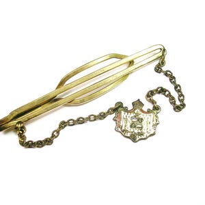 Tie Chain Mid Century gold filled Tie Clip with Guard STERLING SILVER Hard Enamel Royal Family Crest Tie Accessory