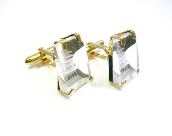 Vintage Swank Cufflinks: Gold Tone Pagoda, Austrian Crystal