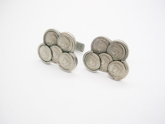 Vintage Indian Head Penny Coin Cufflinks Handmade Unique w/ Various Dates Domed