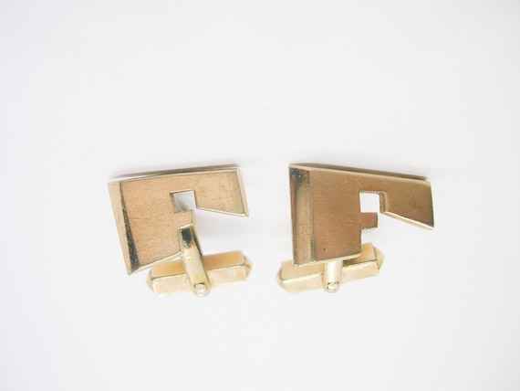 Boutons De Manchette Anciens - Plaqué Or, Monogramme F - Vintage