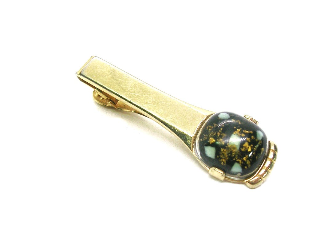 Vintage Gold Tone Tie Clip Bar: Opal Flakes, Formal Mens Jewelry  display picture 1