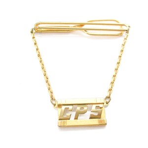 Vintage Tie Chain Monogram Guard Letters GPS Mid Century SWANK Tie Clip Necktie Accessory Formal Wear