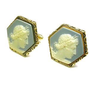 Vintage Cufflinks DANTE Greek Mythology APOLLO Cuff Links Museum Masterpiece Incolay Stone Formal Wear Men Jewelry Man Cufflinks