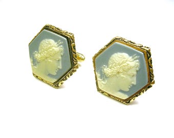 Vintage Cufflinks DANTE Greek Mythology APOLLO Cuff Links Museum Masterpiece Incolay Stone Formal Wear Men Jewelry Man Cufflinks