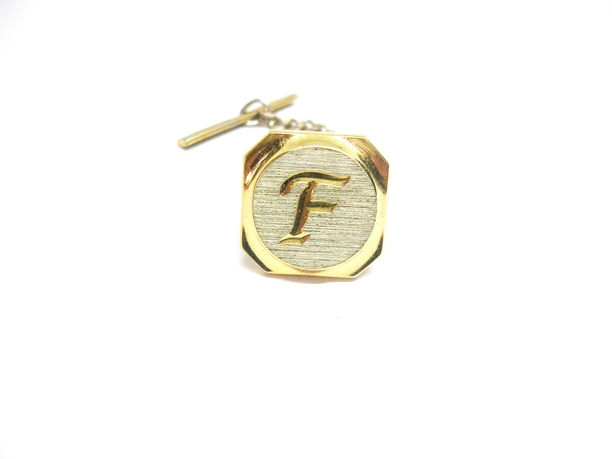 Épingle De Cravate Vintage Initial F - Broche Monogramme Avec Chaîne, Style British Ancien