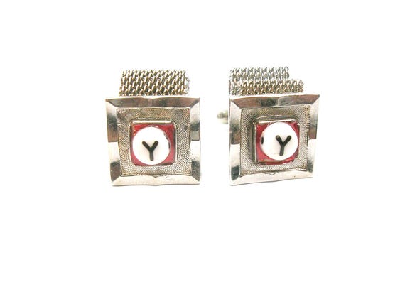 Initial Y Cufflinks Mesh Wrap Around Monogram Cuf… - image 1
