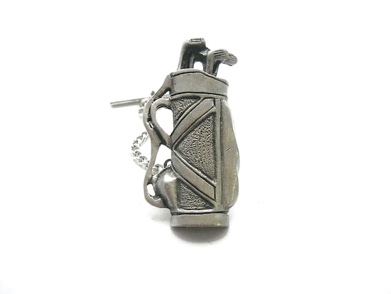 Golf Bag Tie Tack Pin Pewter Finish Golfer Gift Vintage Men's Suit