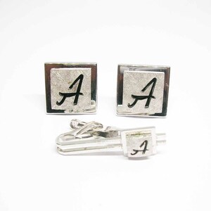 Gemelos Tie Clip Set Inicial Un clásico vintage Swank Hombres Boda Ropa formal Joyería