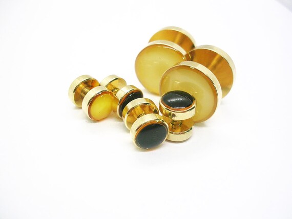 Gold Tone Cuff Links Tuxedo Studs Set: Double Sid… - image 3