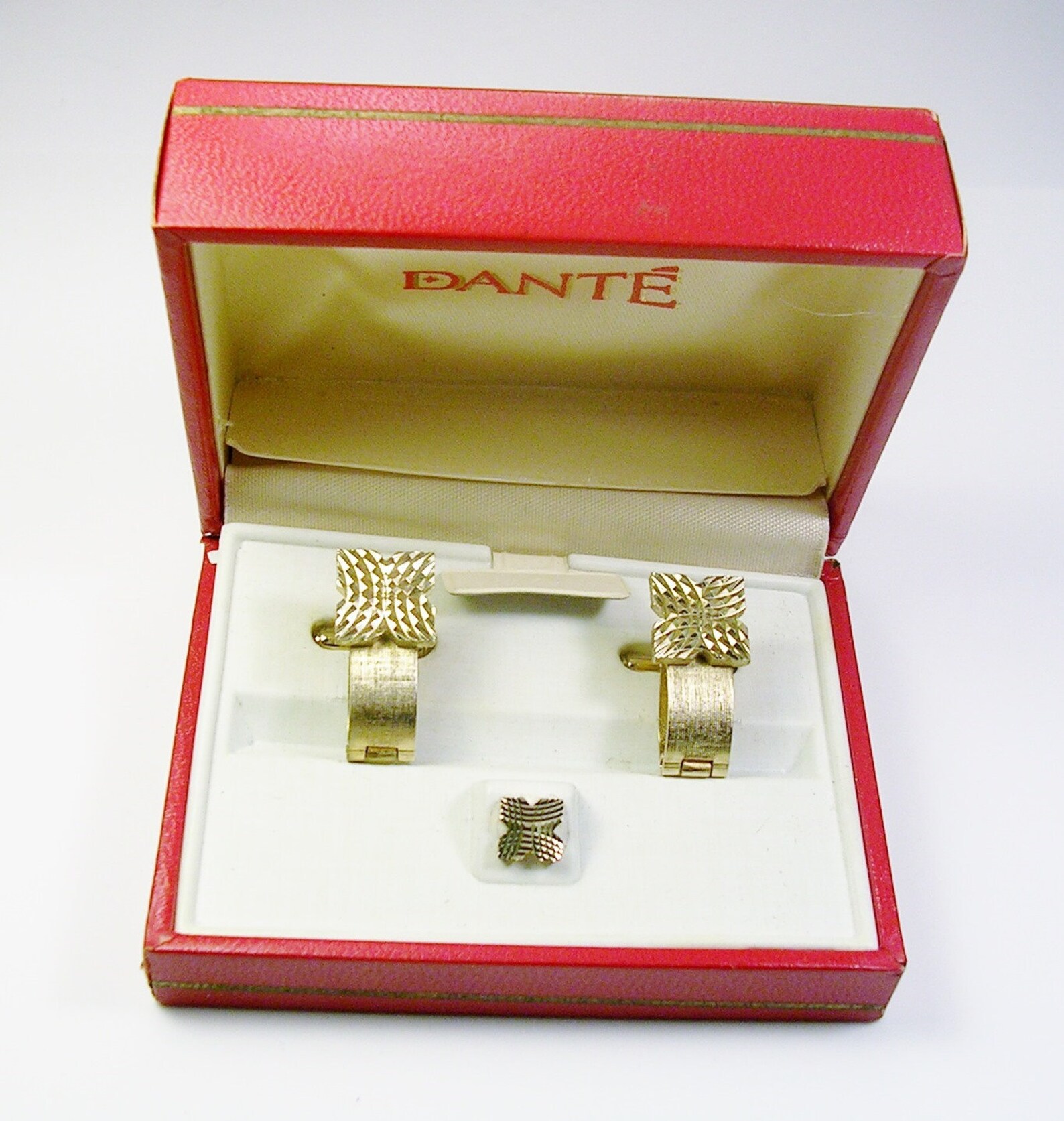 Vintage DANTE Cufflinks Tie Tack Set Diamond Cut Cuff Links Etsy