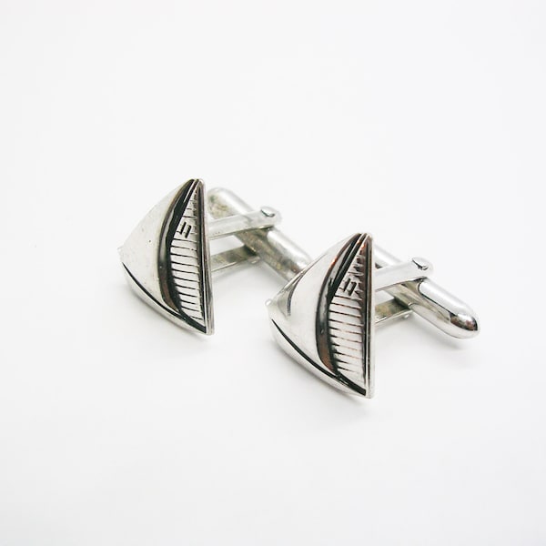 Sailboat Cufflinks vintage Mid Century Swank Shirt Accessory Groom Gift Formal Wear