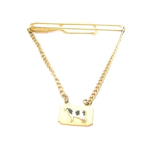 Vintage Tie Chain Tie Clip with chain and Guard Milk Cow Dairy Farmer Gift vintage Mid Century Tie Accessory Formal Wear Man Wedding Jewelry