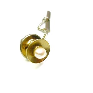 Vintage Tie Tack Pearl Tie Pin with chain Man Wedding Jewelry Necktie Accessory Formal Wear Groom Gift