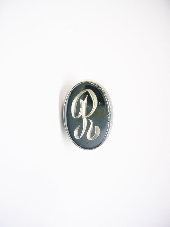 Initial R Tie Tack hand engraved Letter vintage Neckt… - Gem