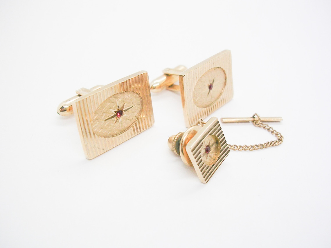 LAMODE CUFF LINKS Tie Tack Set Vintage Cufflinks With Matching Etsy