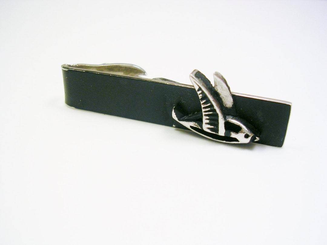 Vintage Tie Clip Flying Fish Tie Bar Sport Fisher Gift Black Etsy
