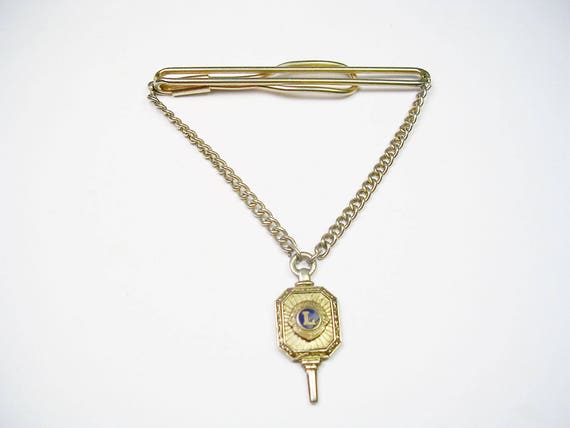 Tie Chain Vintage Lions Club SWANK Tie Clip with … - image 1