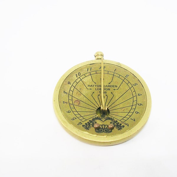 Vintage Sundial Watch Fob Pendant Hatton Carden London Brass