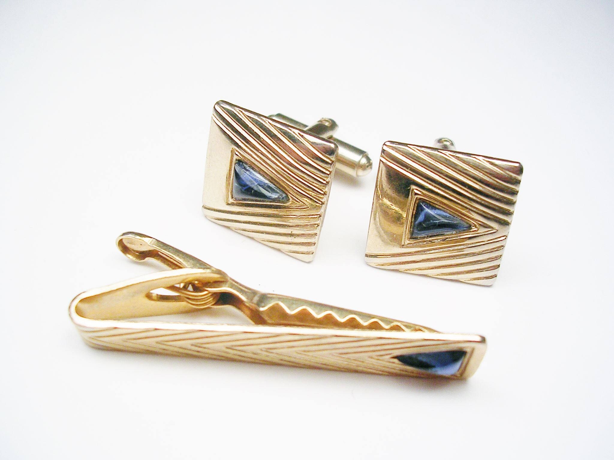 Vintage Cufflinks Tie Clip Set Mid Century Shirt Accessory Etsy