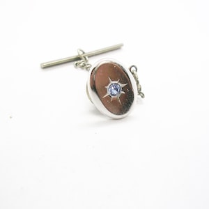 Tie Tack vintage Swank Tie Pin with Chain blue Rhinestone classic Formal Wear