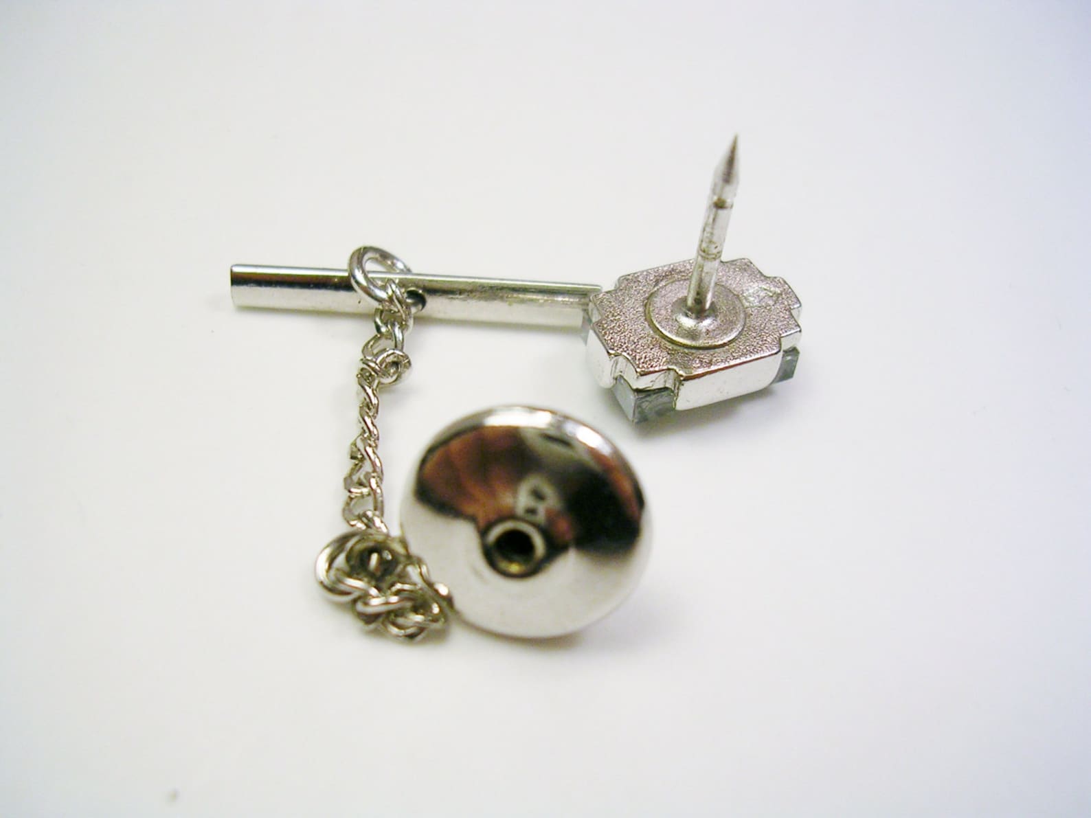 Vintage SWANK Tie Tack Tie Pin With Chain Crystal Front Etsy