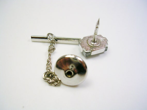 Vintage SWANK Tie Tack Tie Pin with chain Crystal… - image 2