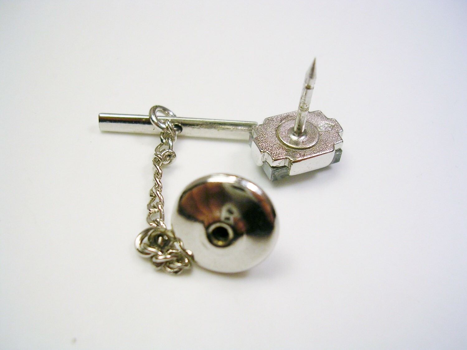 Vintage SWANK Tie Tack Tie Pin With Chain Crystal Front Etsy
