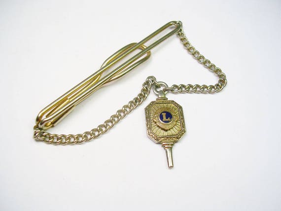 Tie Chain Vintage Lions Club SWANK Tie Clip with … - image 2