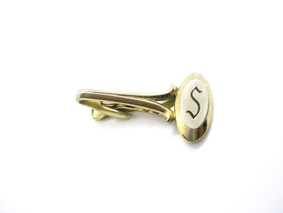 Vintage Initial S Tie Clip Monogram Tie Bar HICKOK USA Mid Century Modern Men Jewelry