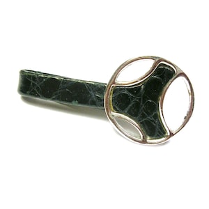 Vintage Tie Bar TIE CLIP genuine leather coated formal wear necktie accessory mens jewelry black tie event money clip