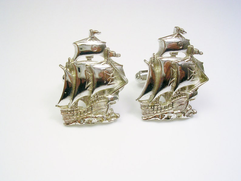 Man Wedding Jewelry Shirt Accessory Hickok USA Spanish Caravelle Sailship Cuff Links Formal Wear Vintage Cufflinks SANTA MARIA